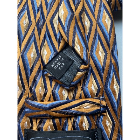 Piattelli Platinum Men's Tie Silk Geometric Diamond Orange Blue Gold USA Made - Picture 4 of 9